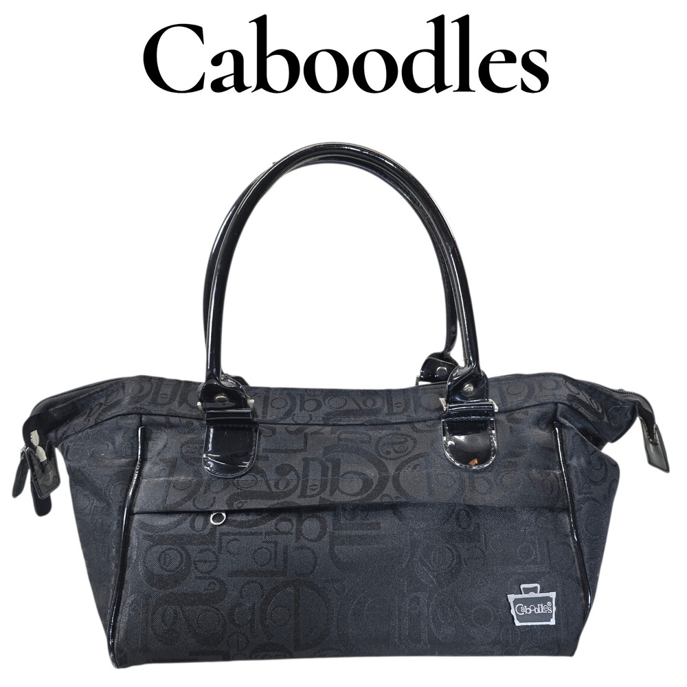Caboodles Black Signature Logo Tote Doctor Bag Patent‎ Handles Top Zip Cosmetic